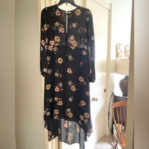 Long black dress with fall flower colors